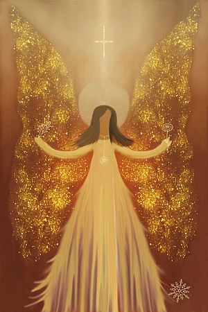 Golden Guardian Angel - Hand Painted in PS. Framed in white frame.  20"x28". Frank's favorite